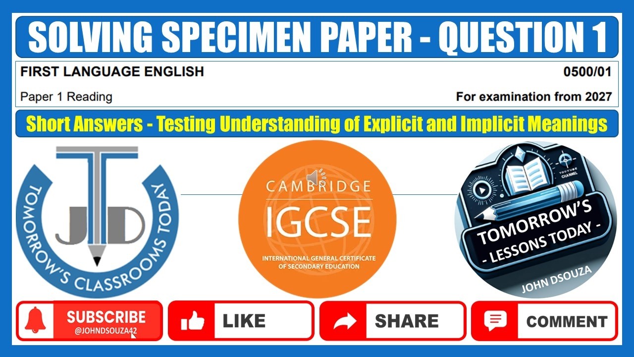 SOLVING PAST PAPERS | FIRST LANGUAGE ENGLISH | READING | PAPER 1 | QUESTION 1 | CAMBRIDGE IGCSE