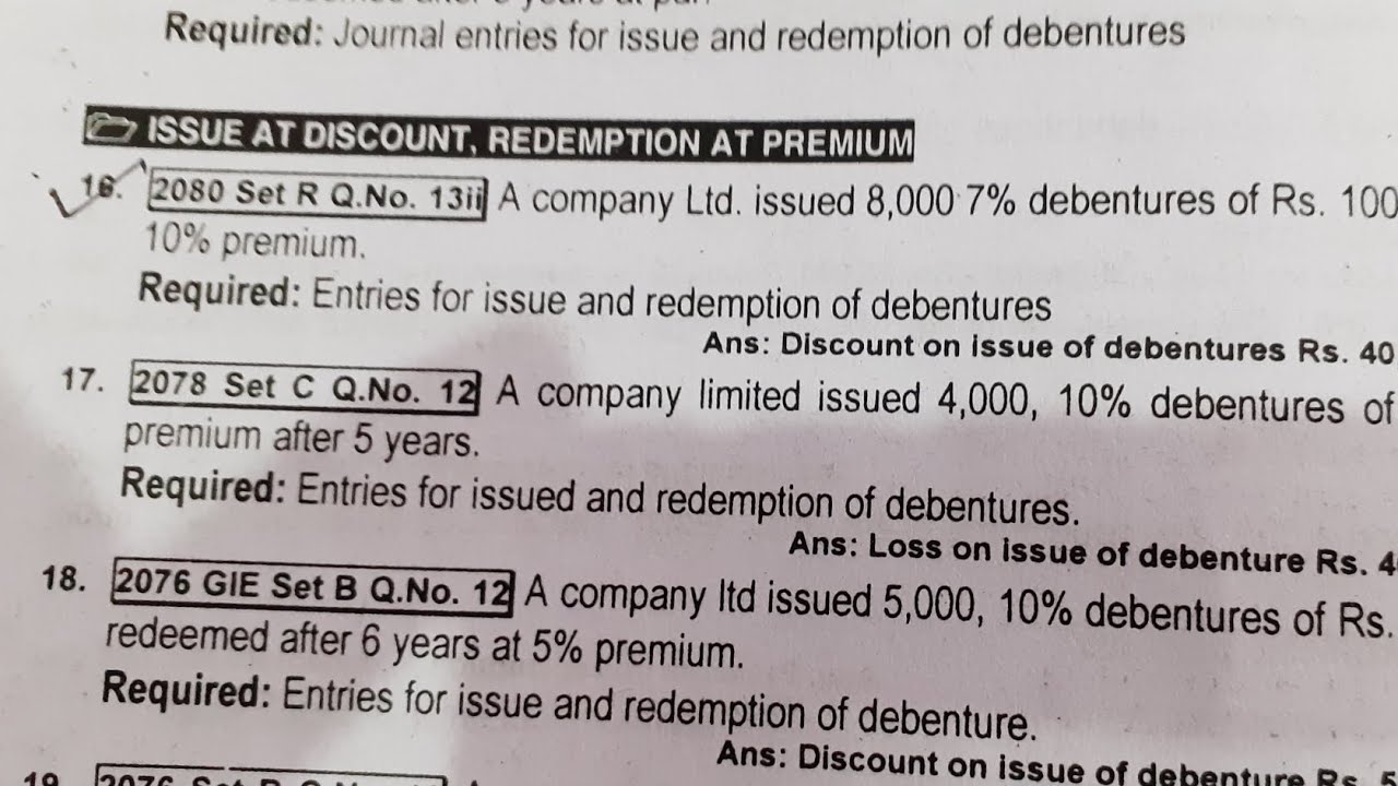 Class 12| Accounting for Debenture| Issue at discount and Redemption at premium| 2080 set R