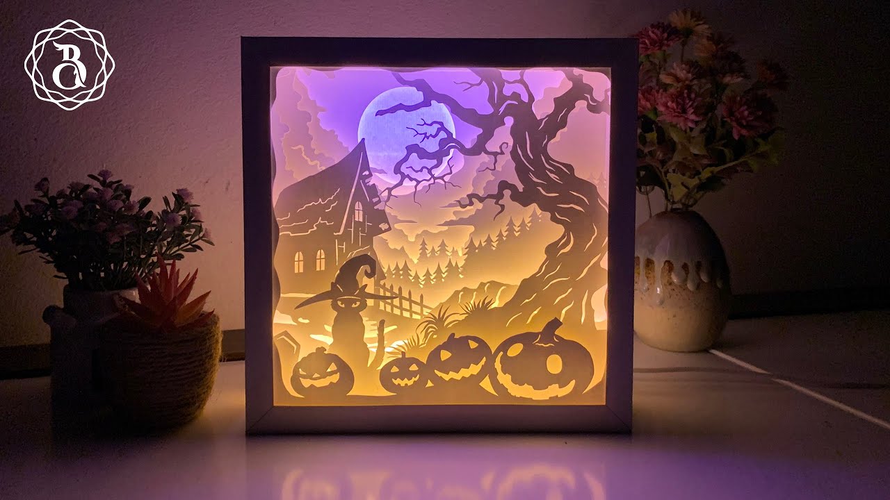 How to make Cat Witch Halloween Shadow Light Box - DIY Lightbox - Shadow Box Tutorial