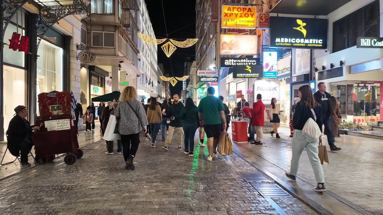 Syntagma square - Ermou street , Athens center Christmas walking