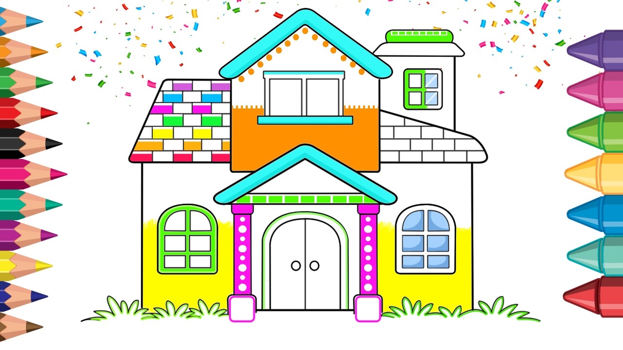 🏡 Kids Colorful House Drawing Step by Step | bacchon ki drawing acchi acchi