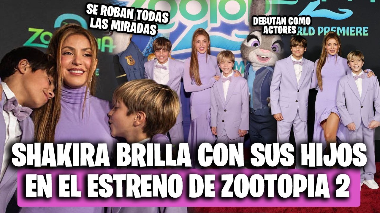 Shakira se roba todas las miradas con sus hijos en la alfombra roja de Zootopia 2. 💜✨️