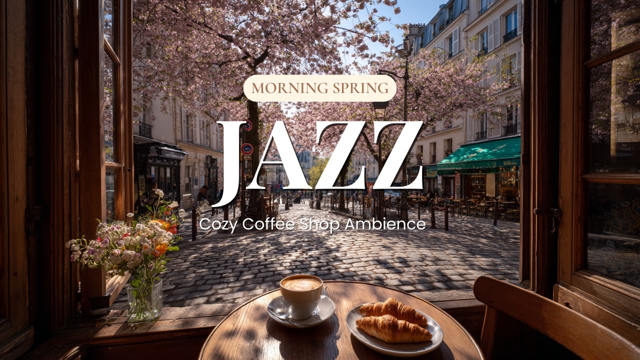 Morning Spring Jazz ☕ Cozy Coffee Shop Ambience ~ Relaxing Piano Jazz for Study & Focus | 1 Hour