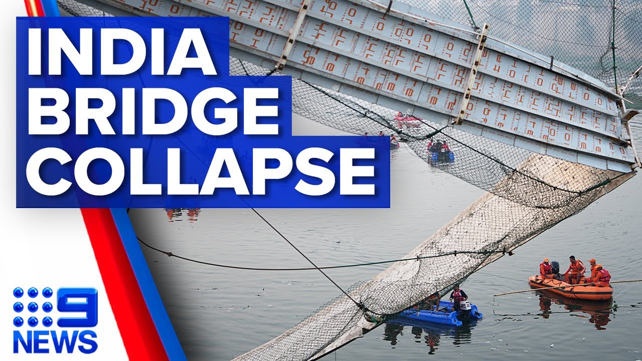 More than 130 dead and dozens missing after bridge collapses in India | 9 News Australia