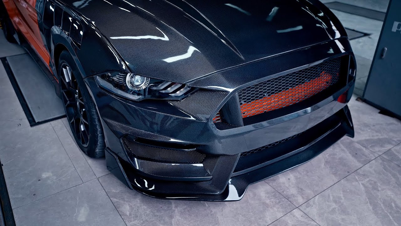 ICOOH GT350 Styler Real Carbon Fiber Front Bumper for the Ford Mustang S550 MCA 2018–2023.