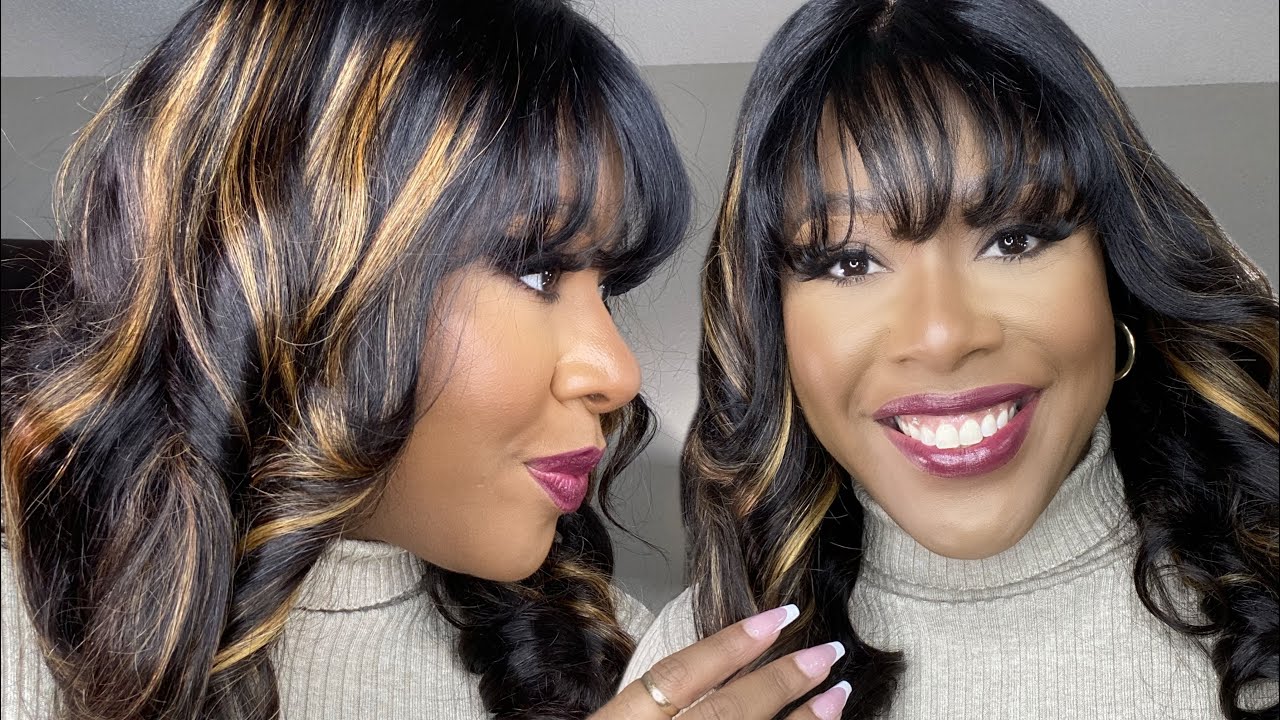 Beautiful 22 inch Human Hair Highlights 5x5 Lace Wig With Bangs! | LuvMe Hair