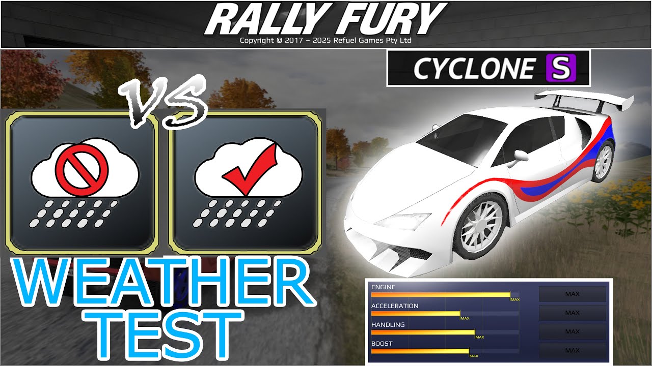 Rally Fury WEATHER OFF & ON TEST in CYCLONE S CAR Does Weather affect the cars performance!?