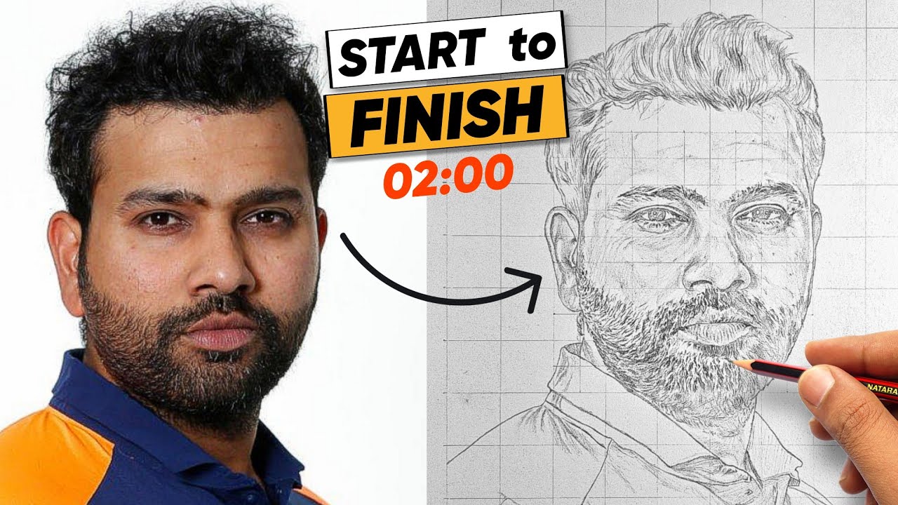 Full Face Outline Drawing Process using Grid Method | Rohit Sharma 