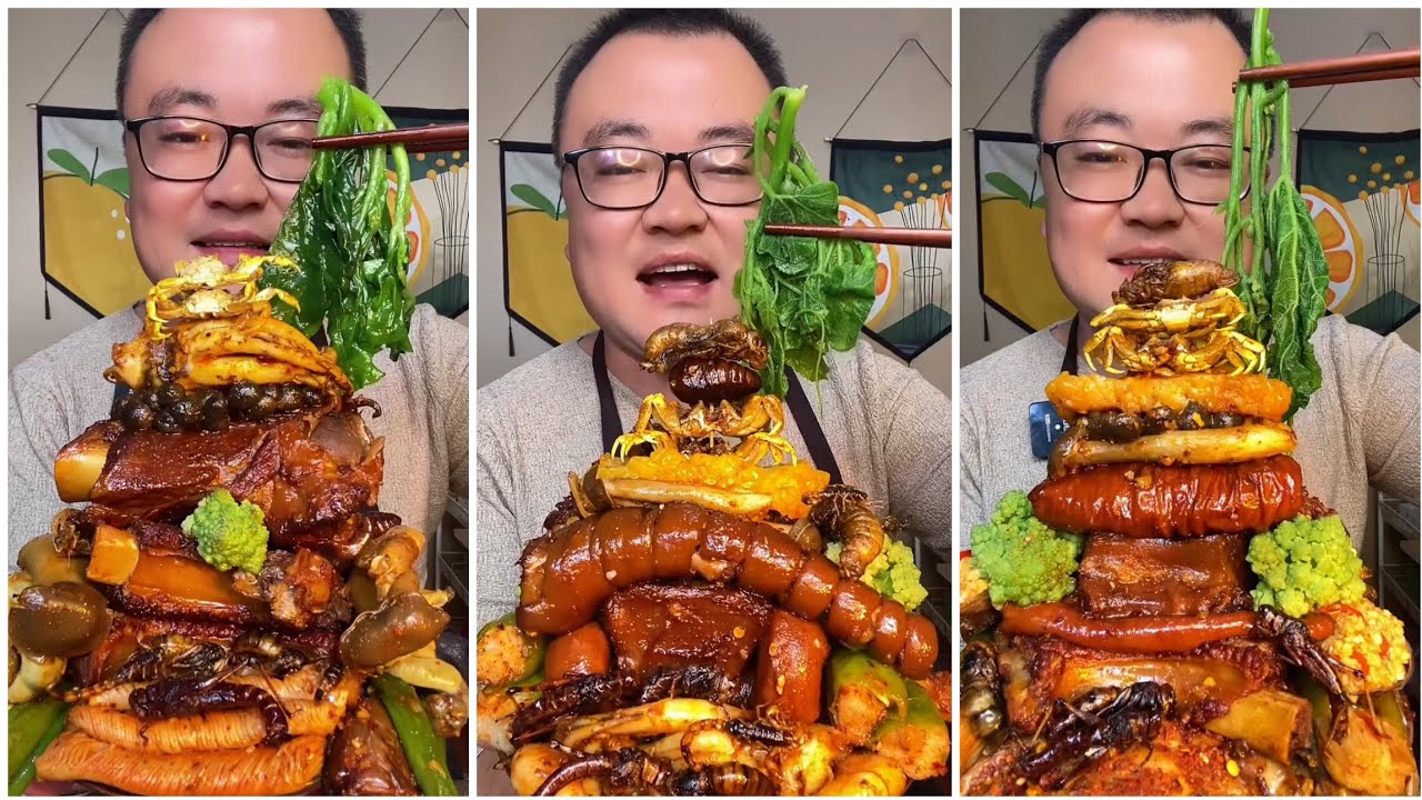 Mukbang#46 :Eat belly pork, 😋😋 Fried skewers. Noodles 🍜🍜#belly #mukbang #yummyfood