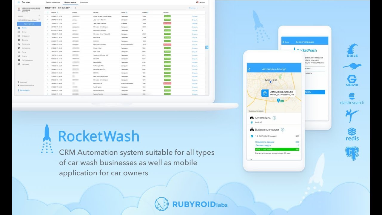 Case Study for Custom CRM system for Car Wash business owners (Rocket Wash, Web) Rubyroid Labs