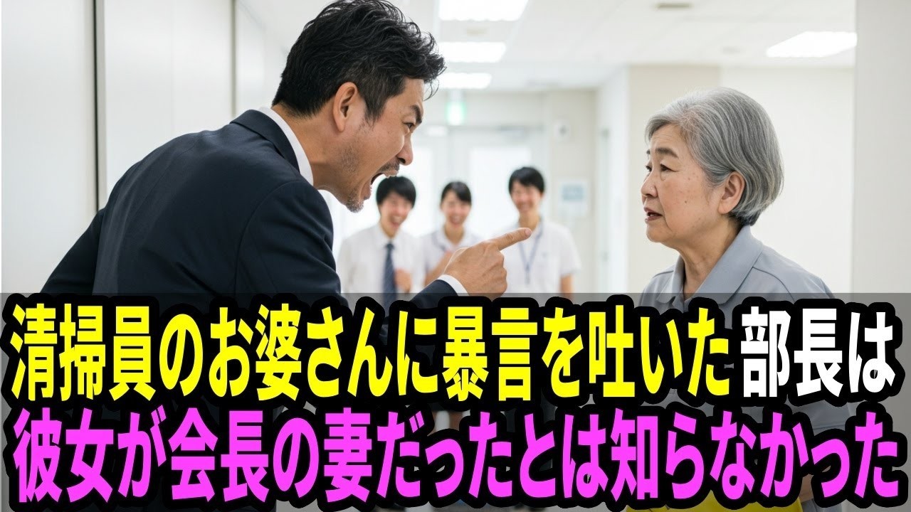 「黙って床でも磨いてろ」清掃員のお婆さんに暴言を吐いた部長は、彼女が会長の妻だったとは知らなかった。