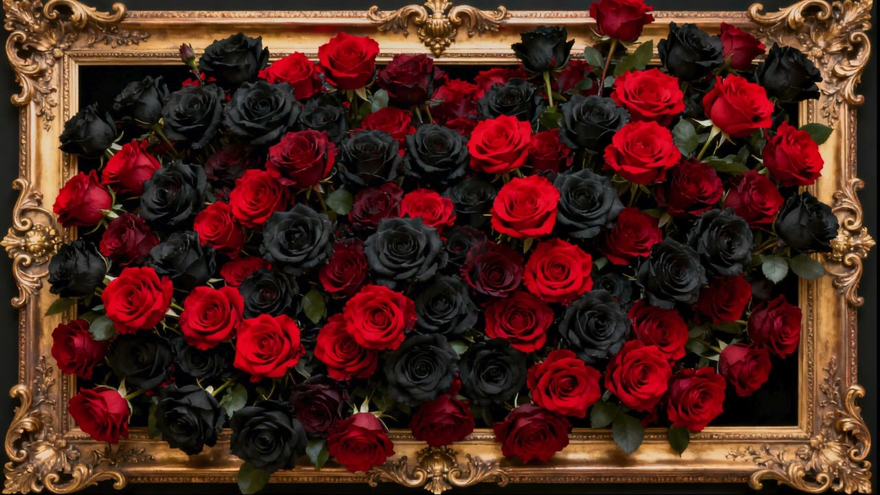 Red & Black Roses in a Golden Frame 🌹🖤 | 4K Frame TV Art | Dramatic Romantic TV Wallpaper