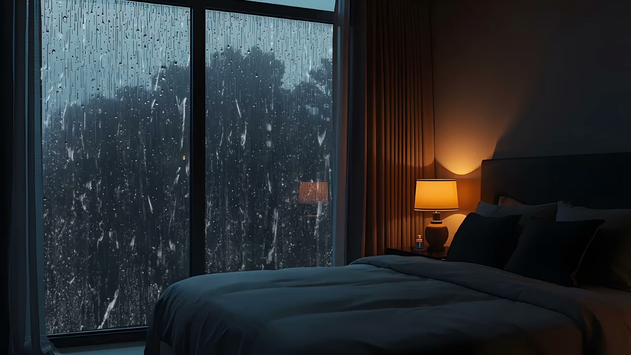 1 Hours Heavy Rain Sounds 🌧️ Rain on Glass for Insomnia Relief