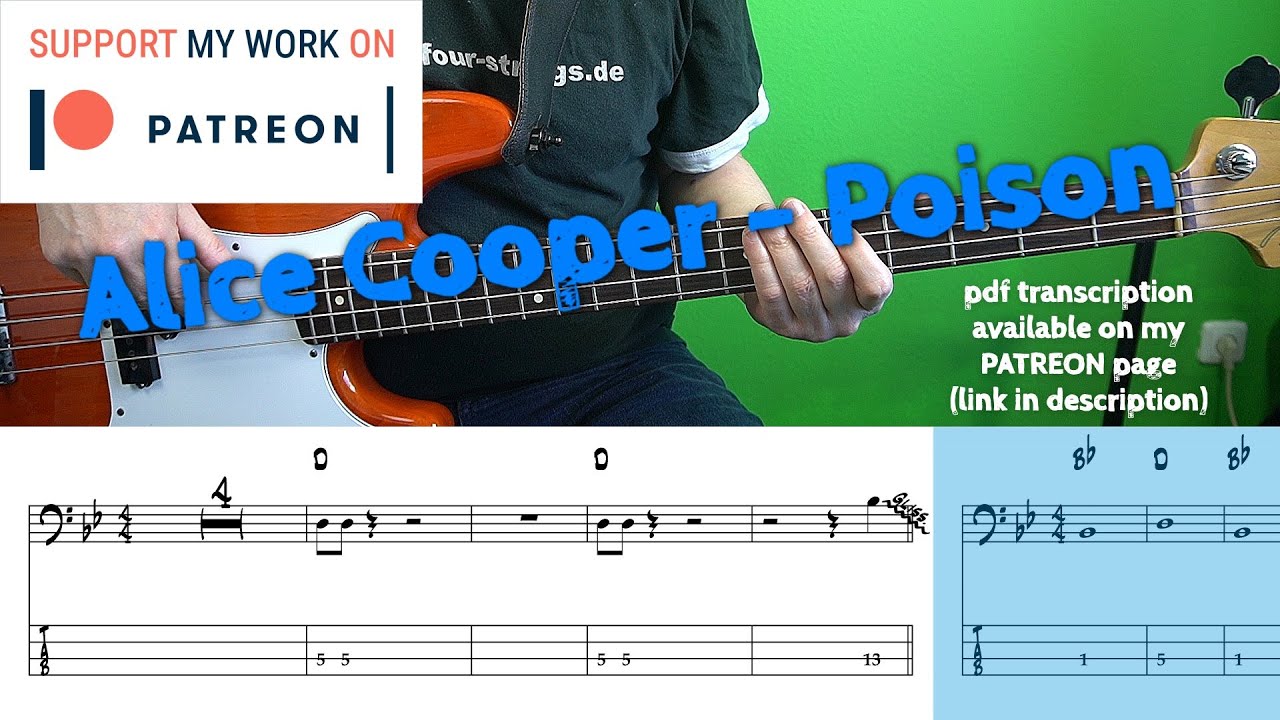 Alice Cooper - Poison (Bass cover with tabs)