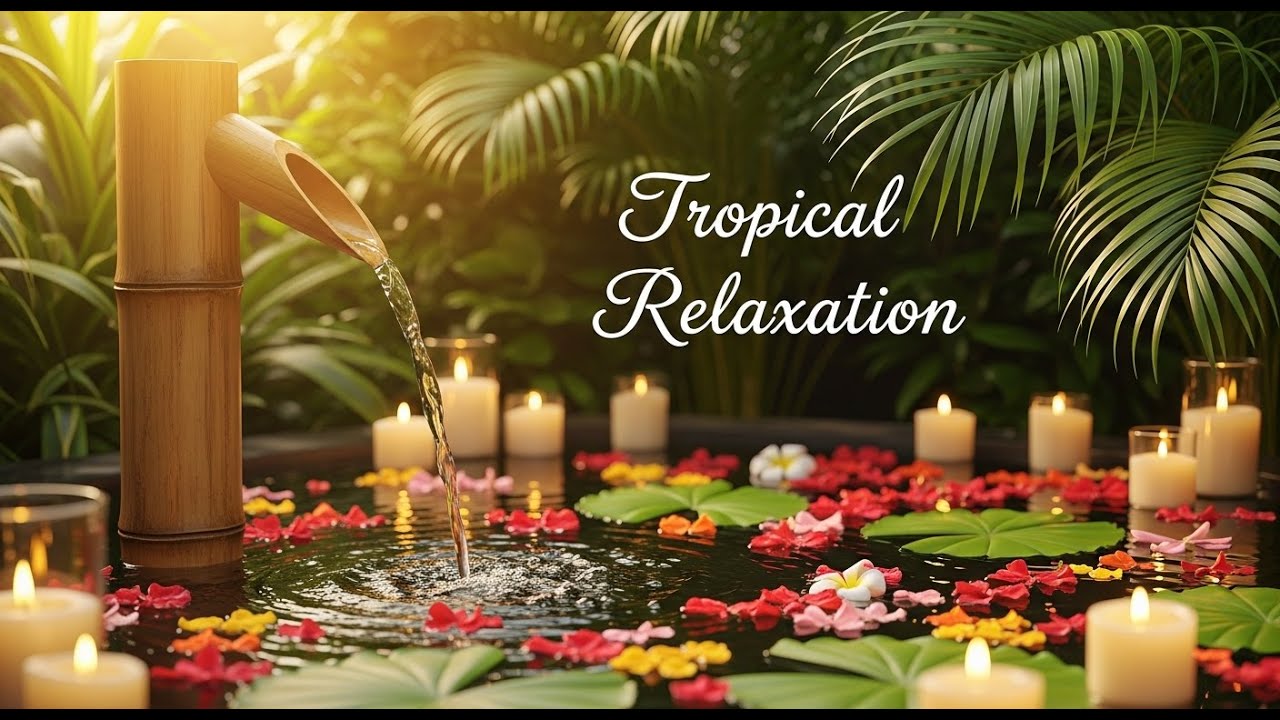 Calming Zen Rain Flow Bamboo Fountain and Candle Glow for Relaxation Meditation Sleep Serenity