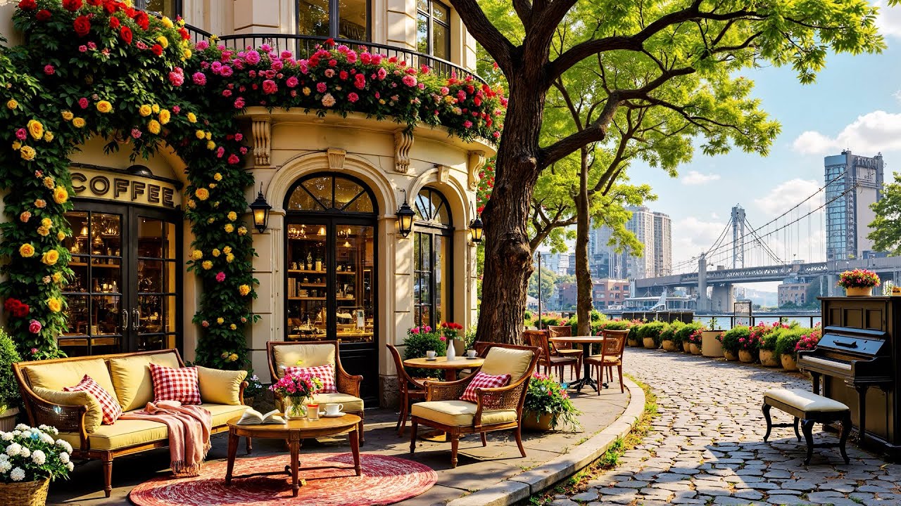 Spring Coffee Shop Corner for Relaxation | Soft Jazz ☕Calm Instrumental Jazz Music🌷🎼