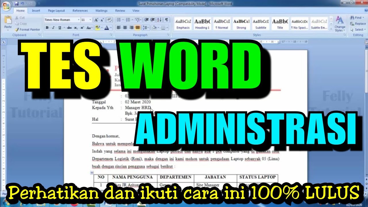 Wajib Bisa TES Kerja Admin WORD supaya Lulus