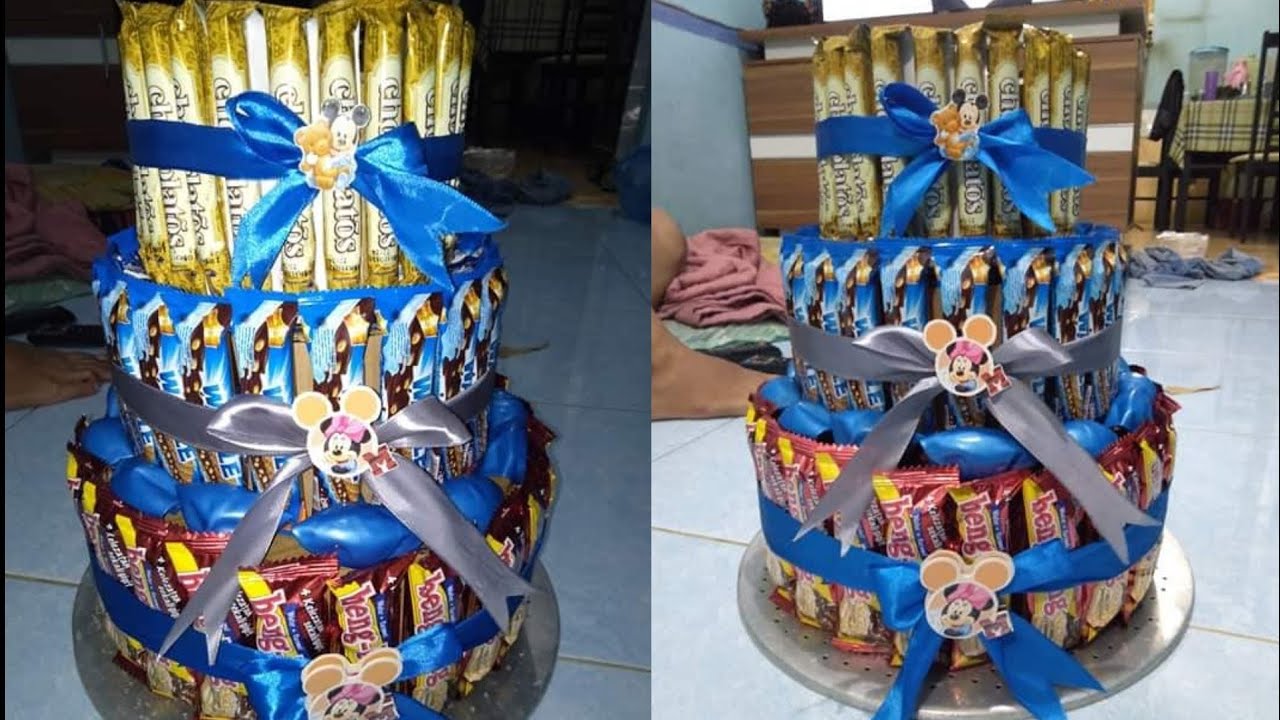 Murah meriah!! begini cara membuat kue ulang tahun dari snack dan kardus