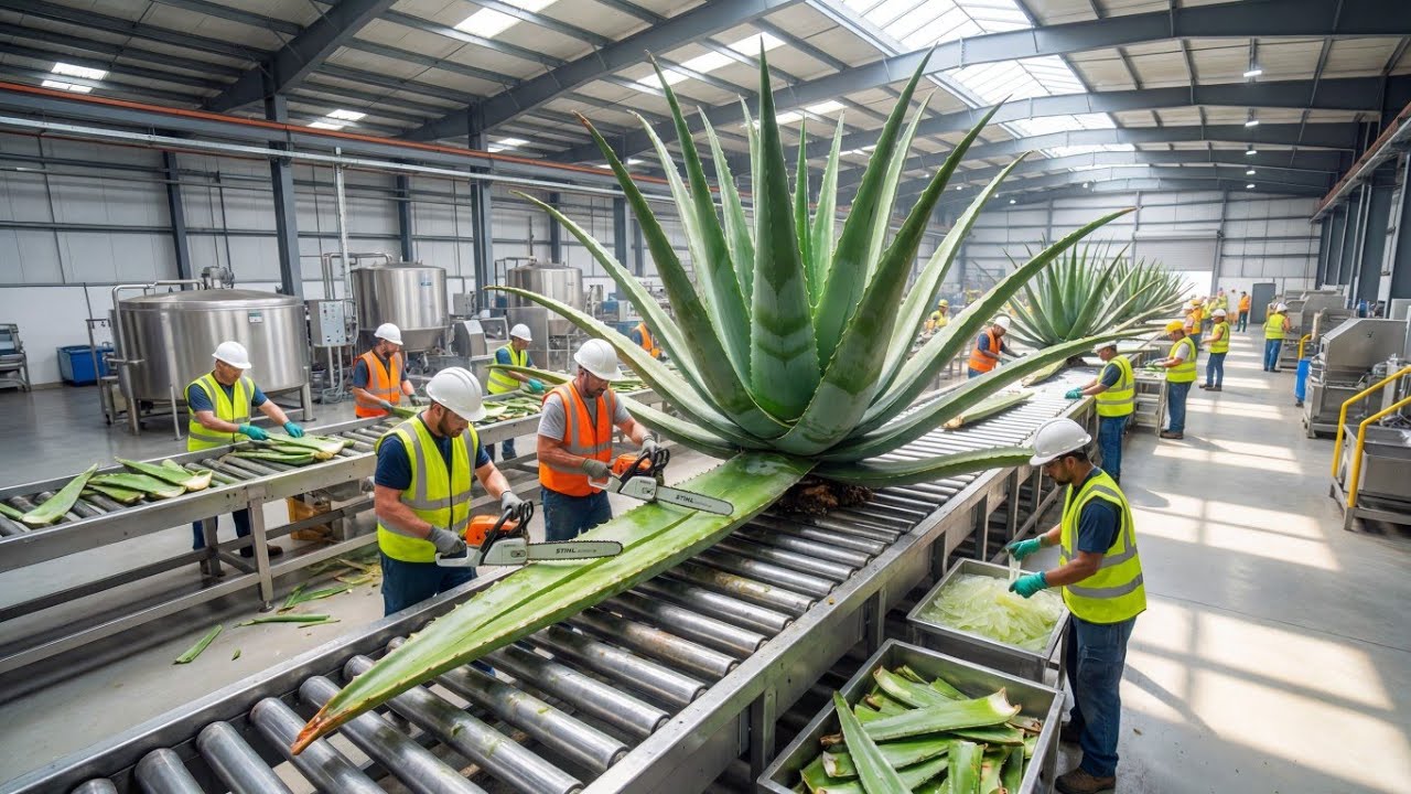Inside the Aloe Vera Gel Mega Factory: From Fresh Leaves to Pure Gel (Full Process)