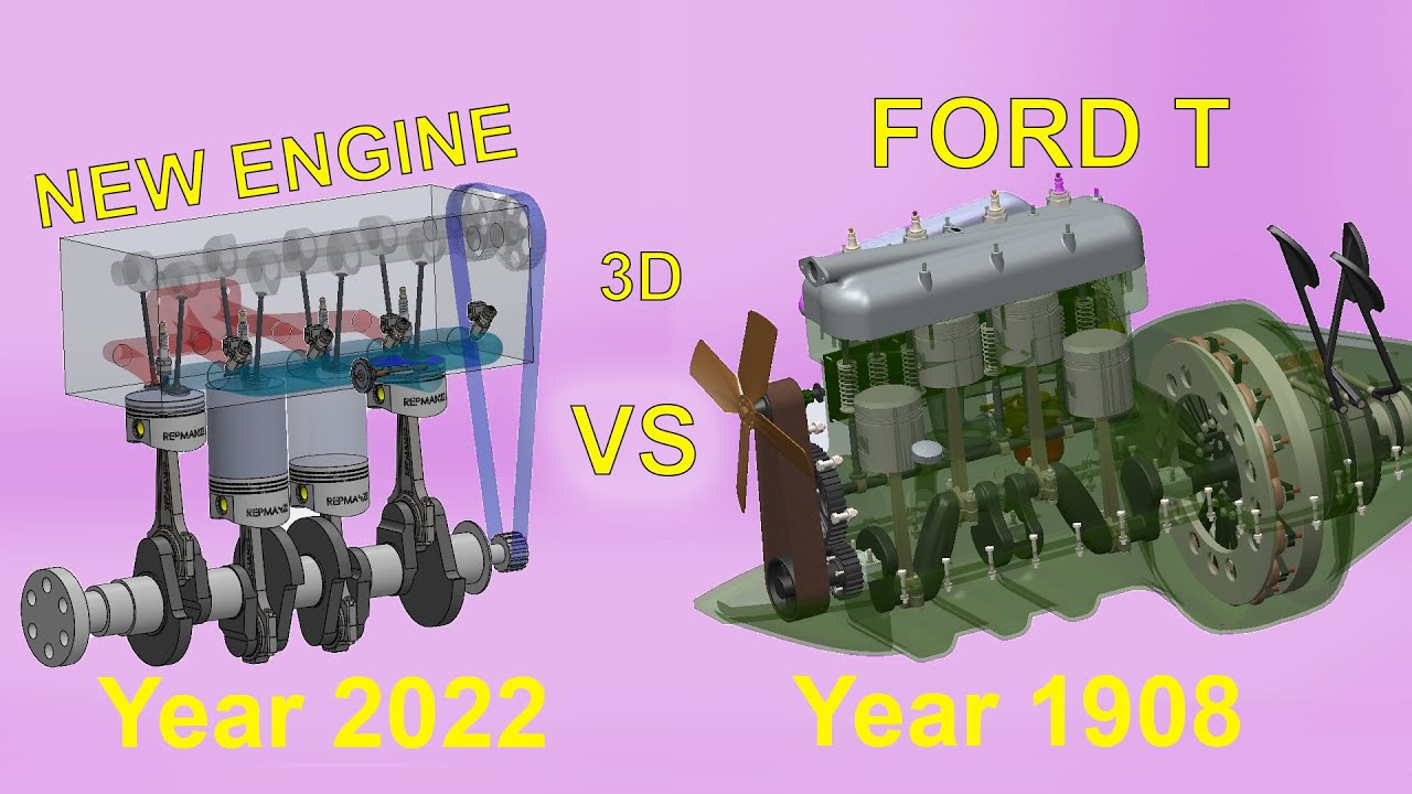 Ford T против New Car 🤯 3D Анимация // Что изменилось в двигателях за 100 лет?