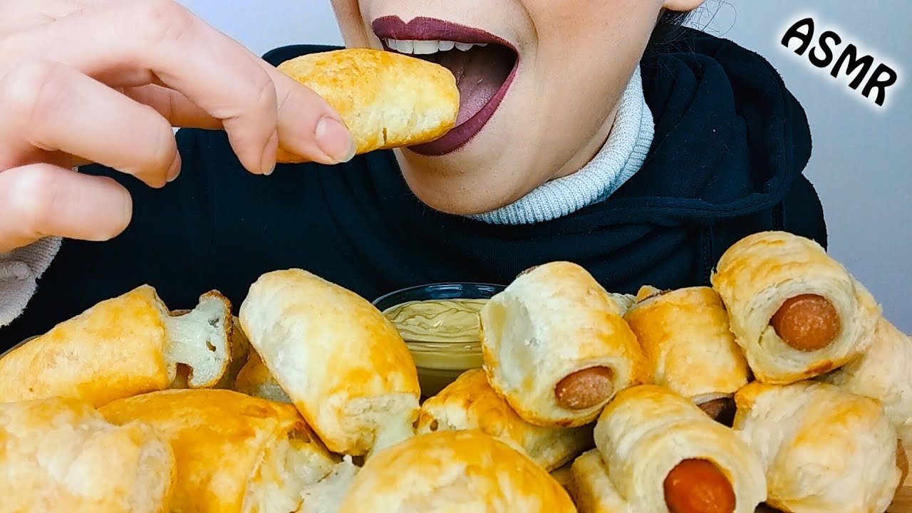 ASMR eating: Puff Pastry Cheese Bites & Sausage Rolls | No Talking