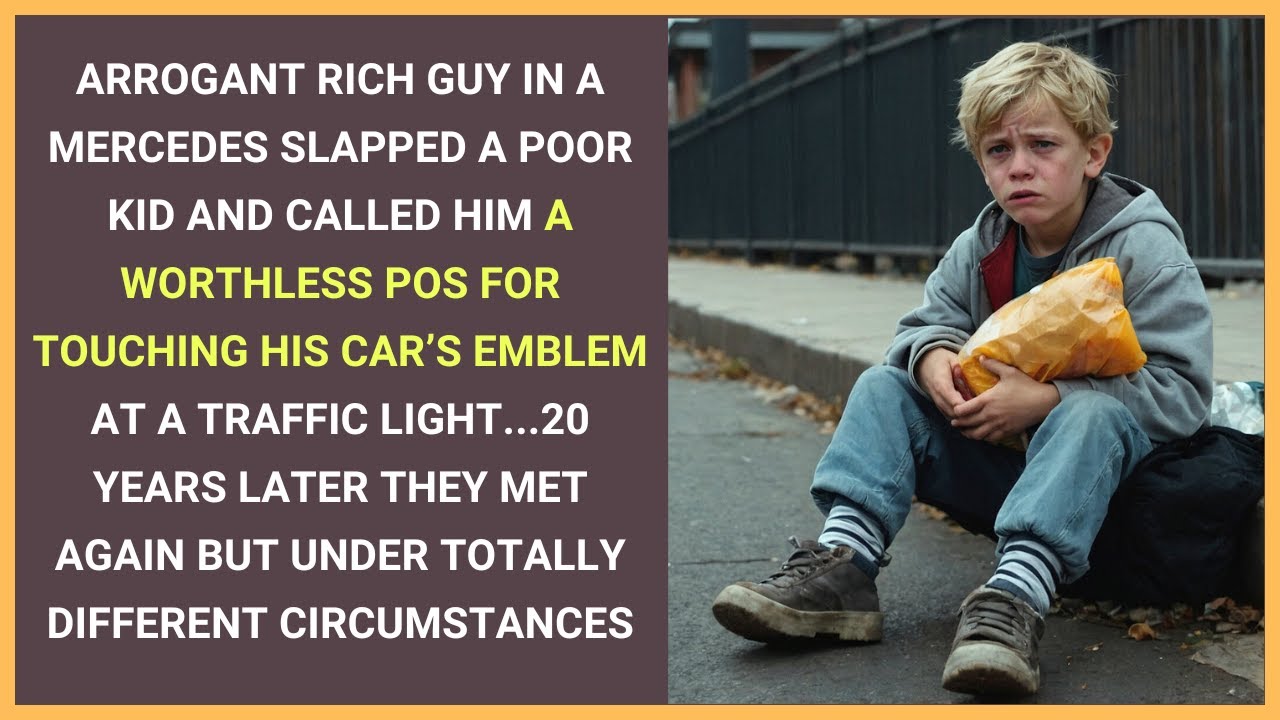 Arrogant rich guy in a Mercedes slapped a poor kid for touching his car and called him worthless POS