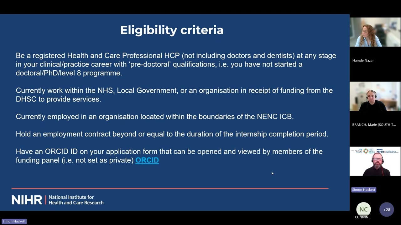 NIHR North East and North Cumbria Health and Care Internship Programme Consortium Webinar 12/11/25