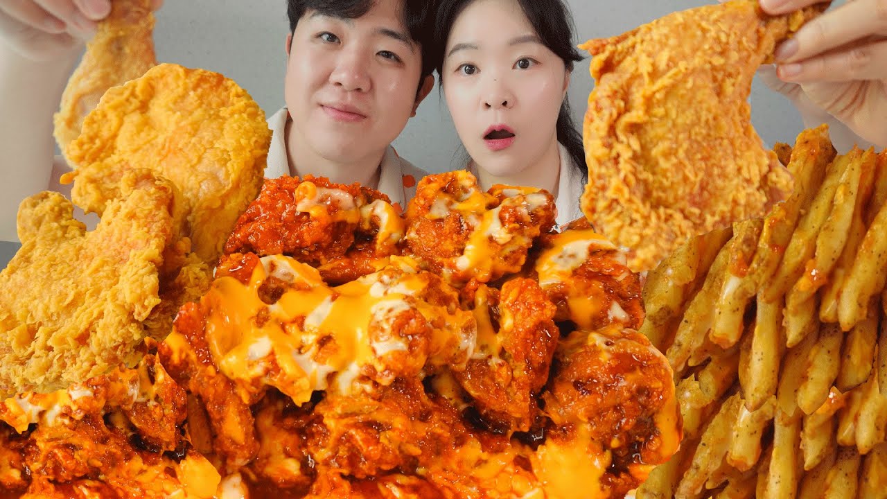 치밥 가보자고~! 🍗 맘스터치 핫치즈빅싸이순살🔥 통닭다리치킨, 감자튀김 먹방👉 Spicy Cheese Chicken Mukbang 🍗 Korean Fried Chicken ASMR