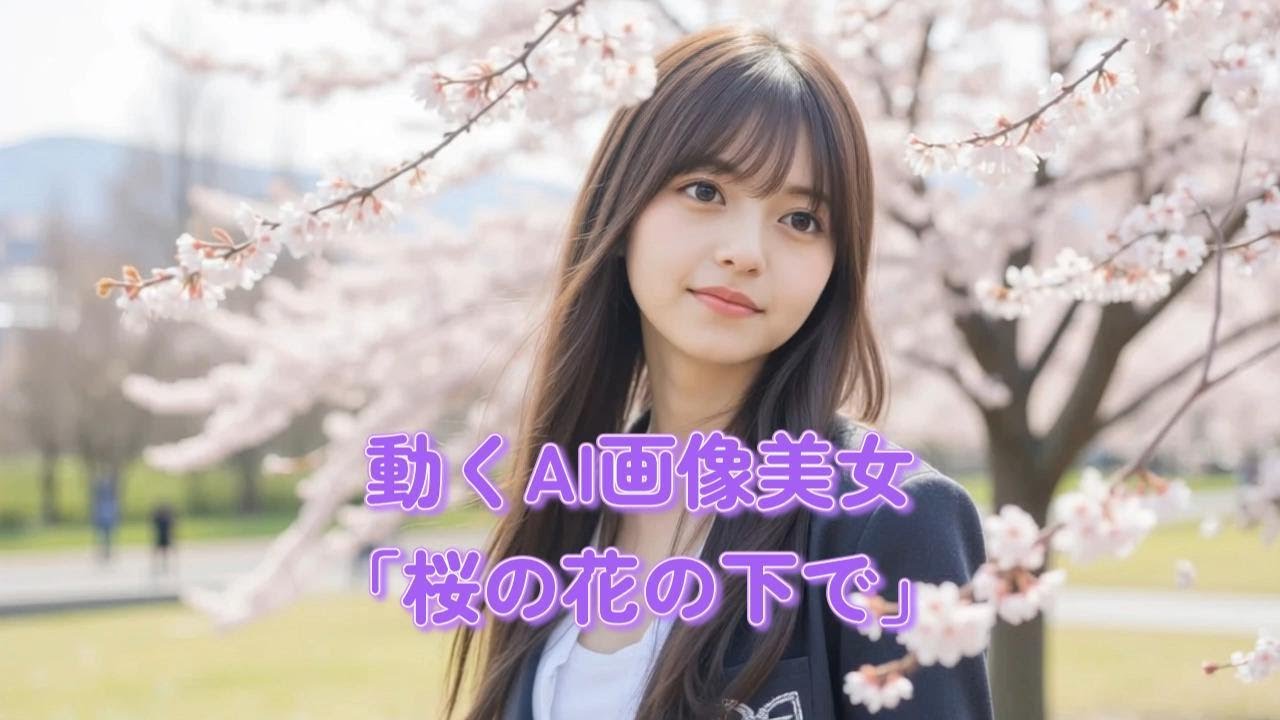 動くAI画像美女「桜の花の下で」