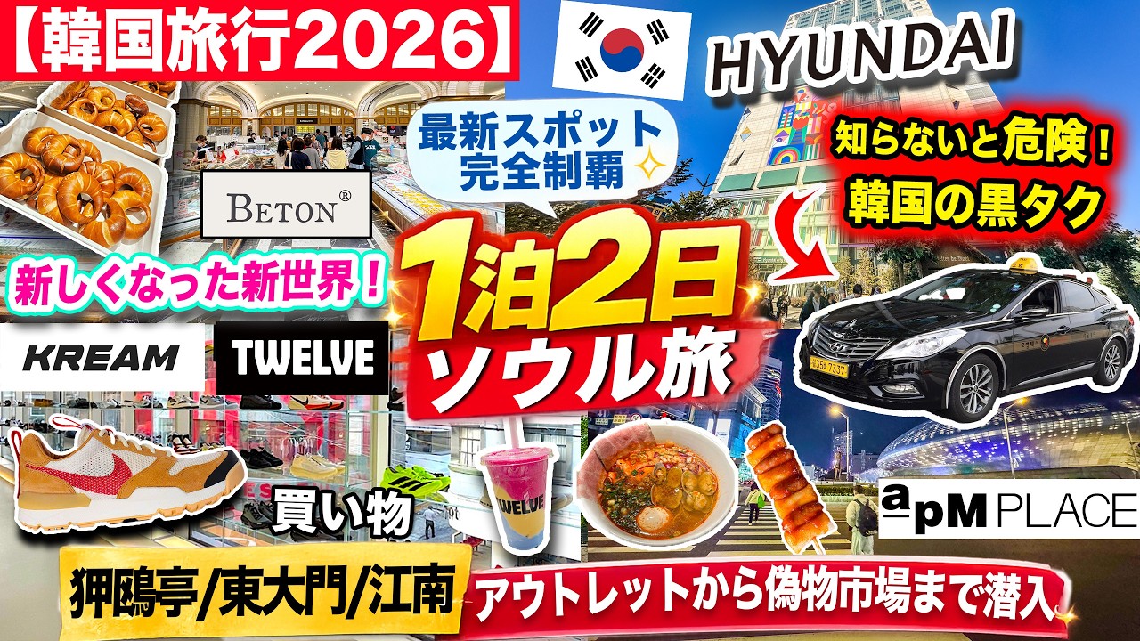 【韓国旅行2026】今のソウルはここへ行け‼️新世界スイーツパーク＆狎鴎亭Twelveが凄すぎた…！東大門の現代アウトレット/偽物市場/スニーカーショップ/黒タクシーの注意点｜1泊2日弾丸旅VLOG