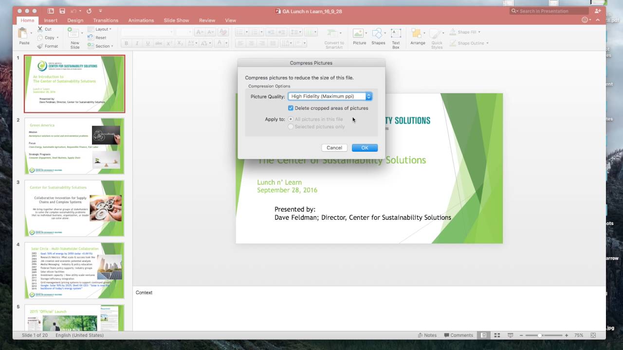 How to decrease the file size of a PowerPoint presentation