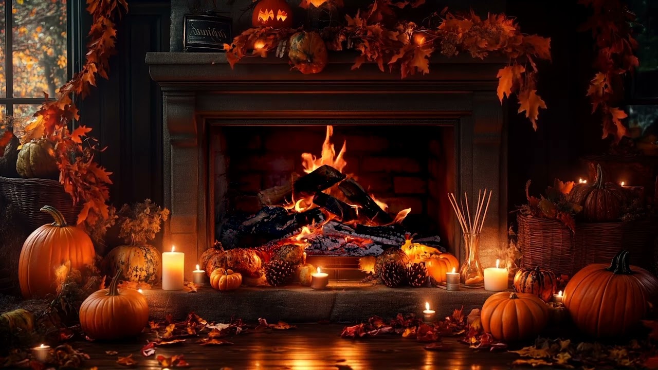 Октябрьская осень: камин 🍂 Расслабляющая джазовая атмосфера фортепиано и камина для сосредоточения