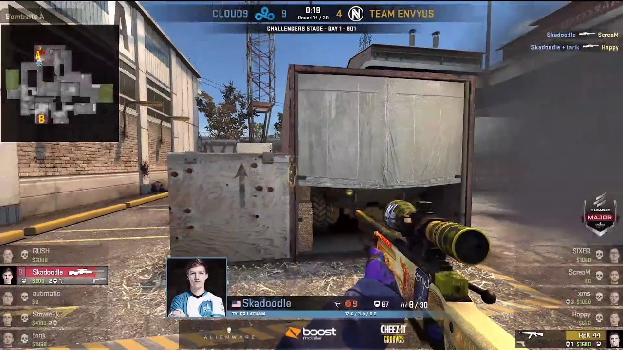 C9 Skadoodle 1v3 clutch (vs Team EnVyUs Cache ELEAGUE Major 2018 Qualifier Day1)