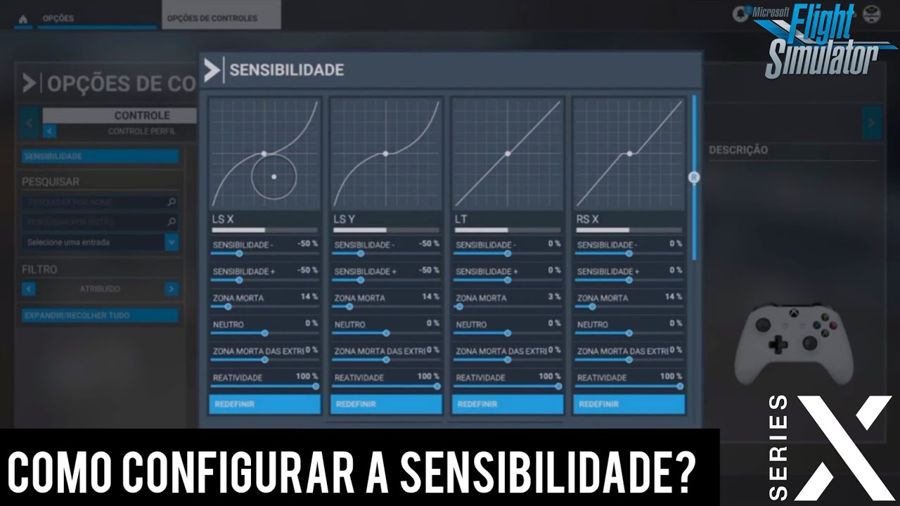 MSFS2020 TUTORIAL • Como configurar a SENSIBILIDADE do Controle ou Joystick? (XBOX)