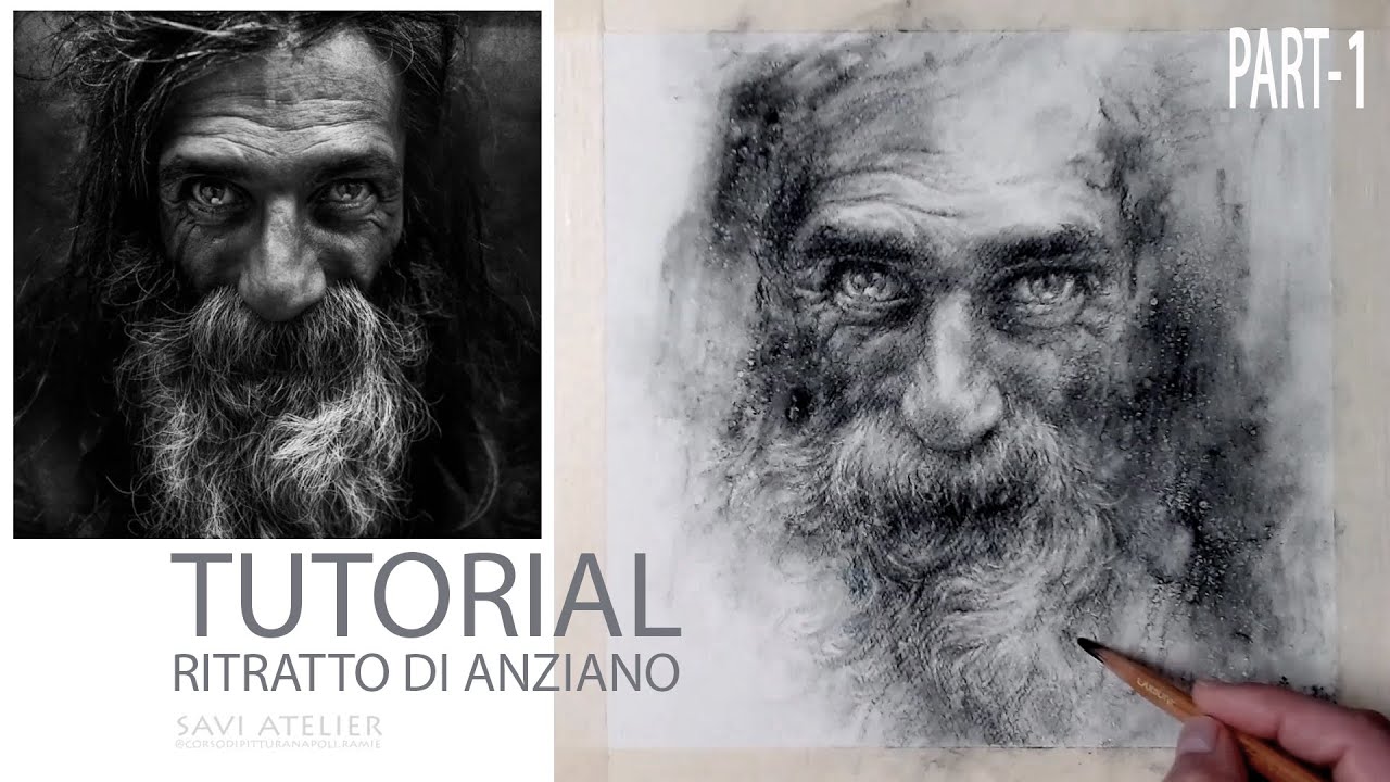 COME DISEGNARE UN VOLTO ANZIANO! | tutorial disegno realistico a carboncino: il ritratto - Part 1/2