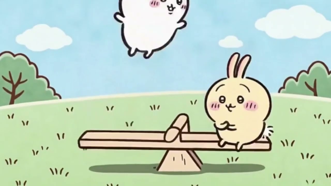 Let&rsquo;s play on the seesaw! Wheee~ 💕#ちいかわ #chiikawa #usagi #hachiware #nagano #kawaii #fun #funny 
