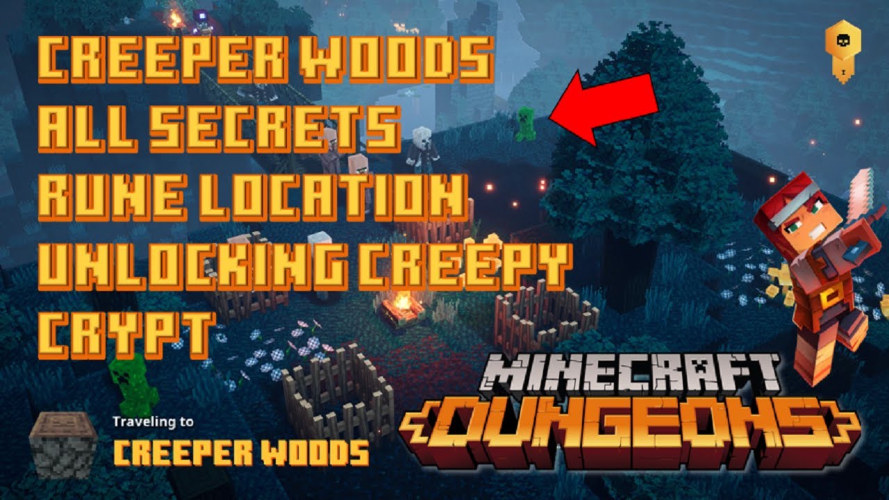 CREEPER WOODS 100% - All Secrets, All Chests, Rune Location and Secret Level!! MINECRAFT DUNGEONS