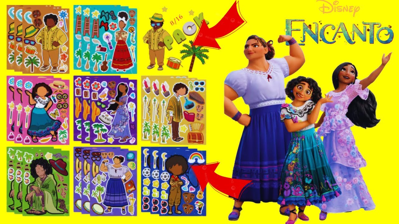 Disney Encanto Movie DIY Make a Face Stickers Activity with Mirabel, Isabela, Bruno
