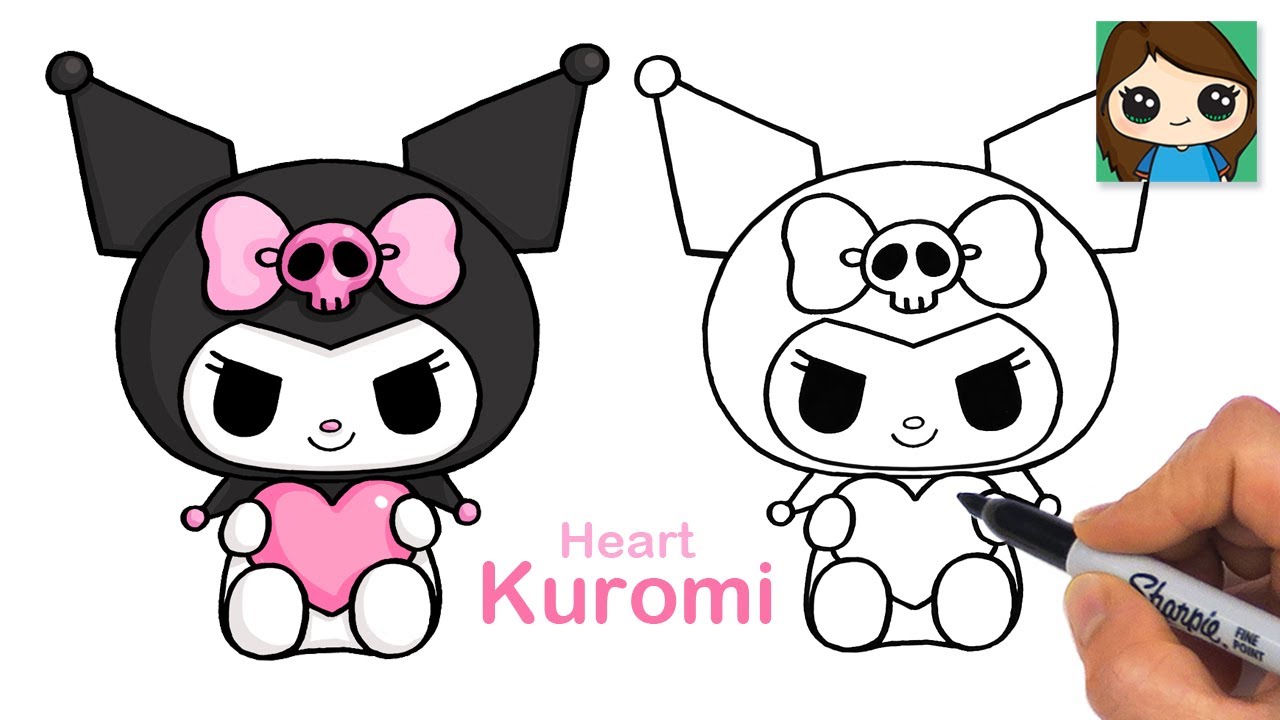 How to Draw Kuromi Holding a Heart ❤️ Sanrio