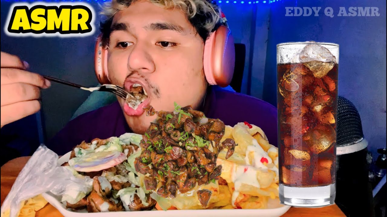 ASMR ESPAÑOL MUKBANG COMIENDO MOLLEJITA CON PAPAS FRITAS Y ENSALADA