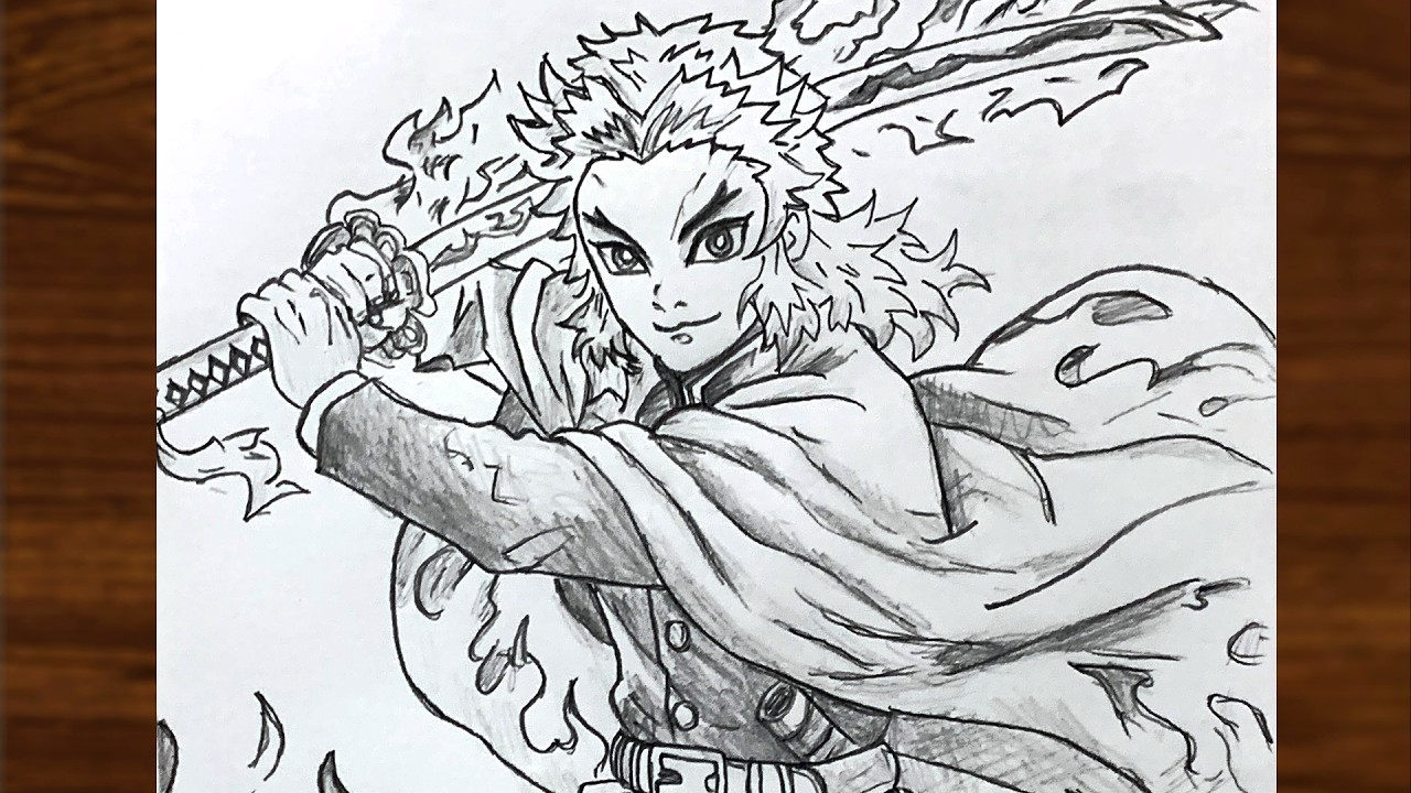 Kyojuro Rengoku Flame Hashira Pencil Sketch | Demon Slayer Anime Drawing