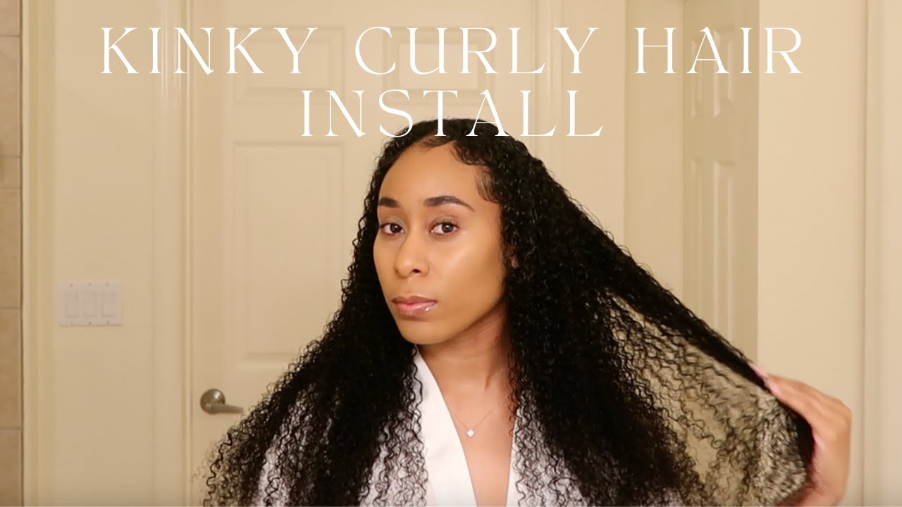 KINKY CURLY HAIR SEW IN WITH LEAVE OUT FT ISEE MONGOLIAN KINKY CURLY HAIR/ FLAT MIDDLE PART SEW IN