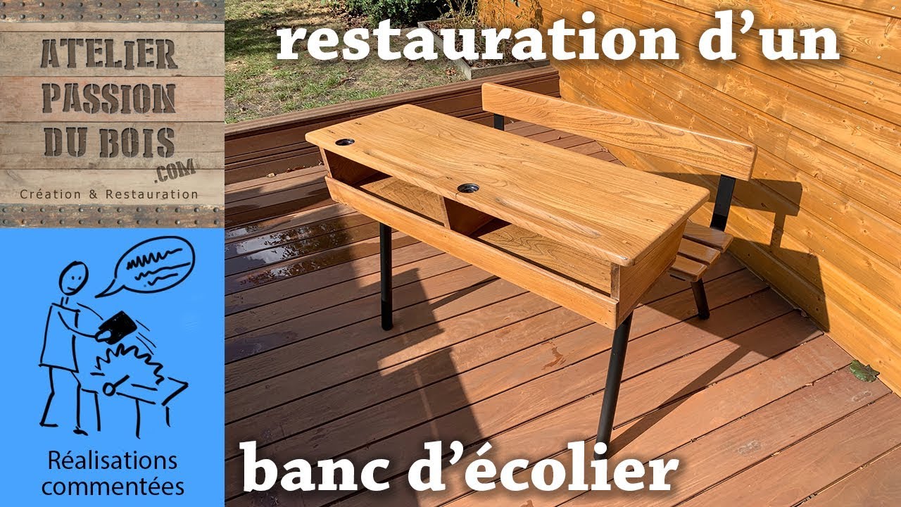 RESTAURATION D'UN BANC D'ECOLIER EN BOIS ET METAL