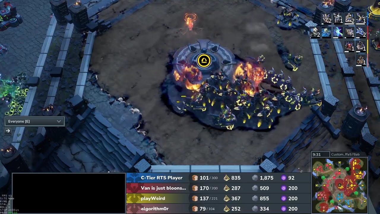 algorithm0r (Inf) vs Grimmy (Cel) vs playWeird (Inf) vs Hooboo100 (Van) - Stormgate FFA - Custom