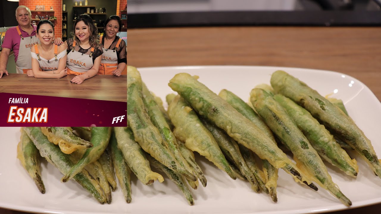 Tempura de quiabo, fica sequinho e sem baba, uma delicia.