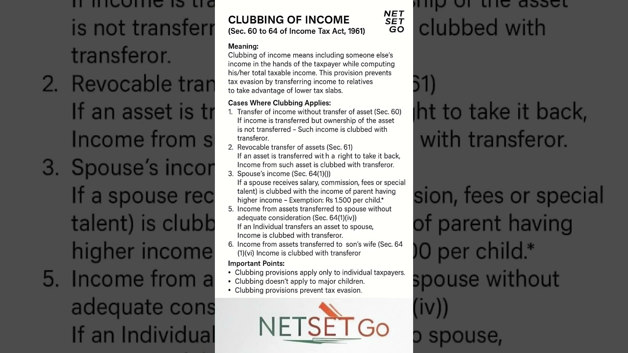 Clubbing of Income | Income Tax | Meaning, Rules & Examples | NET SET GO