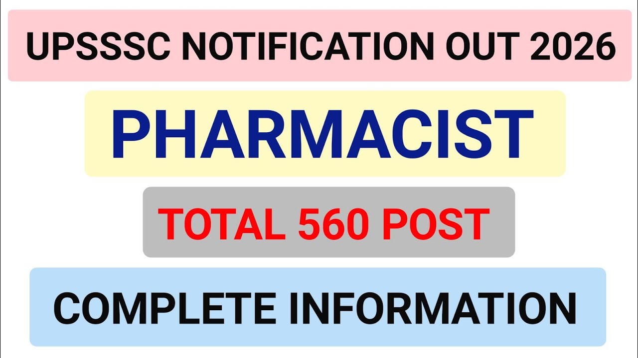 UPSSSC NOTIFICATION 2026 PHARMACIST. 