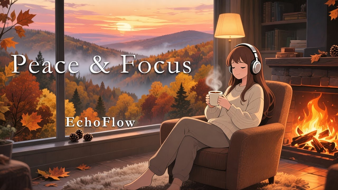 Peach & Focus | Autumn Hygge • Fireside Sunset Relaxation Music (1 Hour)