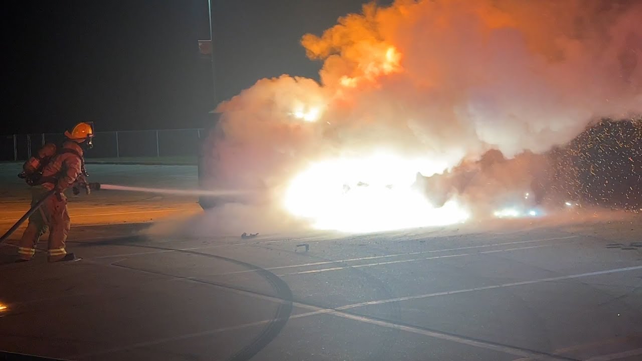 040923 DRIVER DOING DOUGHNUTS AT CANEY CREEK HIGH ESCAPES AS TRUCK FLIPS AND BURSTS INTO FLAMES