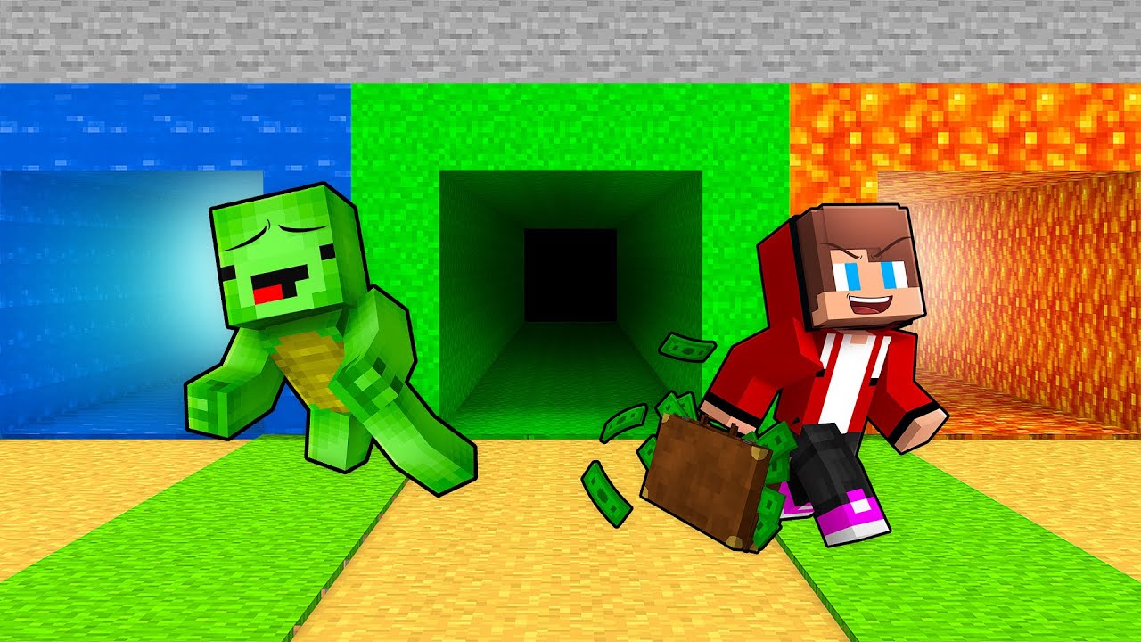 JJ and Mikey Elemental Tunnel Battle in Minecraft - Maizen